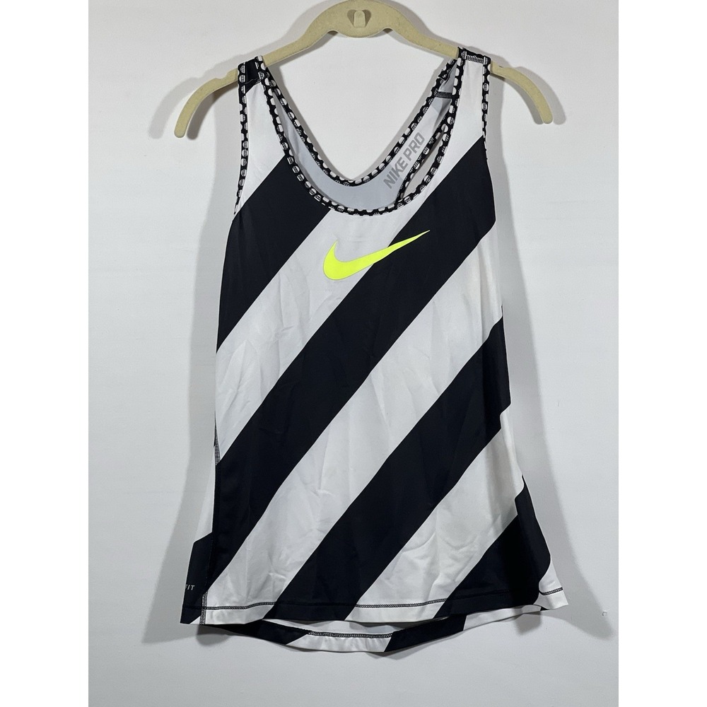 Nike Pro Tank Top Womens Medium Black White Stripe Athleisure Streetwear
